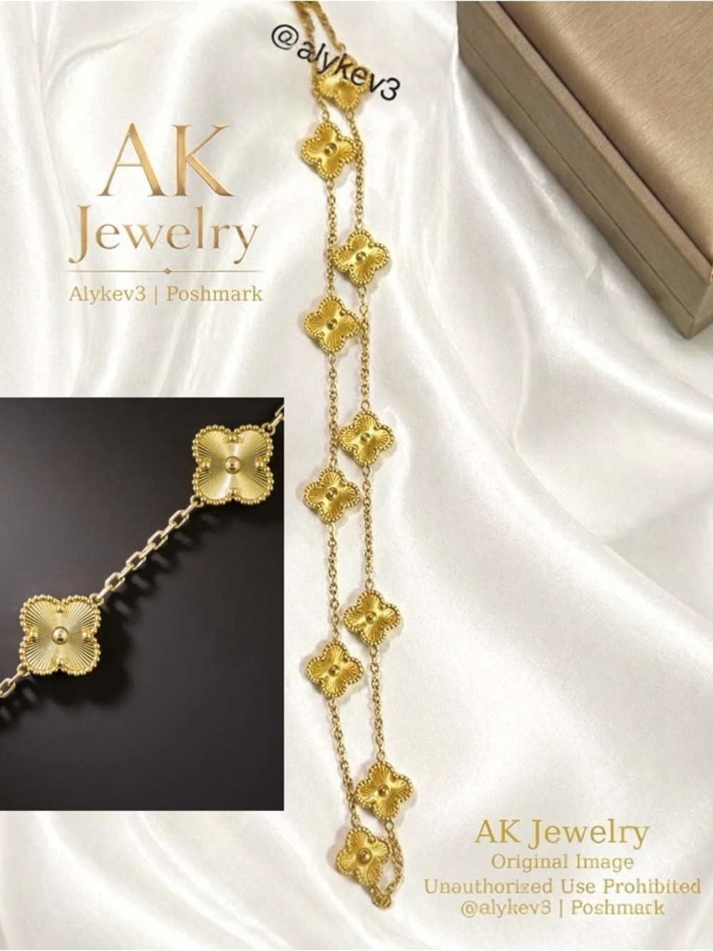💎NECKLACE LUXURY 18k QUATREFOIL Clover 10 Motif Gold Classic Elegance